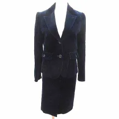 イーヴィー EV スーツ セットアップ テーラードジャケット 総裏地 タイトスカート ひざ丈 ベロア 36 S 紺 ネイビー /YK