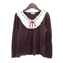 アクシーズファム axes femme ニット カットソー レース 長袖 フリル ビジュー M 赤紫 ボルドー /MN