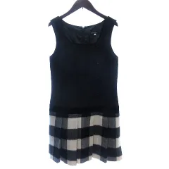 クリアインプレッション CLEAR IMPRESSION ワンピース ジャンパースカート ひざ丈 プリーツ 切替 チェック ウール 2 M 黒 ブラック /AU