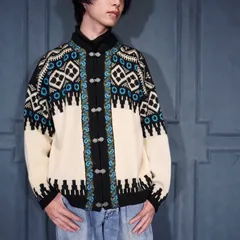 EU VINTAGE gann sports NORDIC PATTERNED EMBROIDERY DESIGN NORDIC KNIT CARDIGAN/ヨーロッパ古着ノルディック柄刺繍デザインノルディックニットカーディガン
