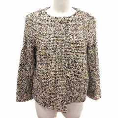 テチチ Te chichi ノーカラージャケット ツイード 総裏地 ウール M ベージュ 黒 ブラック /YK