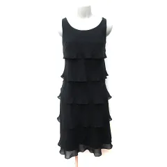 エメ AIMER ワンピース ひざ丈 ノースリーブ シフォン ティアード 2 M 黒 ブラック /YI