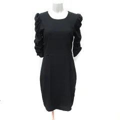 バーニーズニューヨーク BARNEYS NEW YORK ワンピース ひざ丈 半袖 黒 ブラック /YI