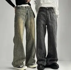 新品) エーブリー ハイウエスト ヴィンテージ ロングワイド デニムパンツ