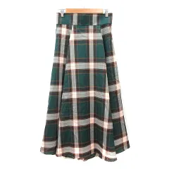 ナチュラルクチュール natural couture フレアスカート マキシ ロング チェック M 緑 グリーン /MN