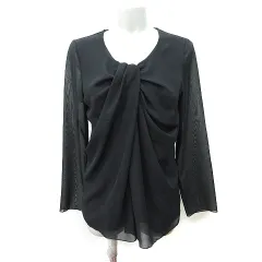 コムサイズム COMME CA ISM シフォンブラウス プルオーバー 切替 カットソー 長袖 L 黒 ブラック /YI