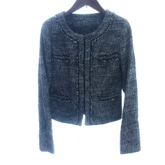 アンタイトル UNTITLED ノーカラージャケット フリンジ ツイード 総裏地 1 黒 ブラック /AU