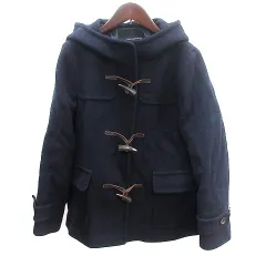 グリーンレーベルリラクシング ユナイテッドアローズ green label relaxing ダッフルコート ショート フード 総裏地 ウール 44 2L 紺 ネイビー /AU