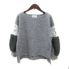 ドールアップウップス doll up oops カットソー ボートネック レース プリーツ ボア 長袖 38 グレー 白 ホワイト /MS