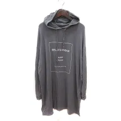 ジェラートピケ gelato pique ルームウェア ワンピース ミニ フード プリント 長袖 ONE チャコールグレー 白 ホワイト /MS