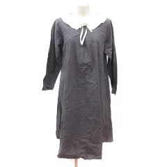 サマンサモスモス SM2 ワンピース ロング 長袖 付け襟 麻混 リネン混 ペチコート付き F チャコールグレー /MN