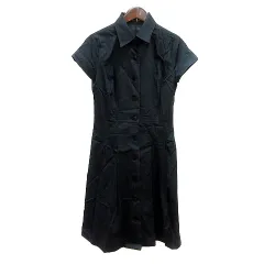 クイーンズコート QUEENS COURT ワンピース ひざ丈 半袖 2 M 黒 ブラック /MN