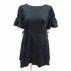 クイーンズコート QUEENS COURT ワンピース フレア ミニ ボートネック 五分袖 2 M 黒 ブラック /YK