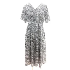 ディスコート Discoat シャツワンピース マキシ ロング 花柄 半袖 F 黒 ブラック /AU