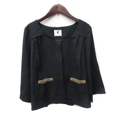 ブージュルード Bou Jeloud ノーカラージャケット 麻混 リネン混 38 M 黒 ブラック /YI