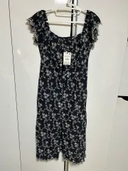 ZARA ブラック フラワー 刺繍 ONE PIECE