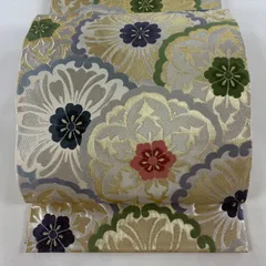 【美品】 袋帯 名品 花 金銀糸 灰紫 六通 正絹 【中古】