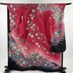 振袖 身丈168cm 裄丈69cm L 袷 辻が花 蝶 金銀彩 ぼかし 濃ピンク 正絹 名品 【中古】