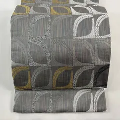 【美品】 袋帯 秀品 幾何学 縞 箔 金銀糸 灰色 六通 正絹 【中古】