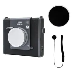 【数量限定】富士フイルム チェキワイド Evo対応 EVO Wide アンチスクラッチ Instax アルミレンズカバー Fuji 紛失防止ストリング付き-シルバー レンズキャップ