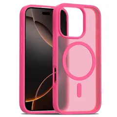 iPhone 16 Pro ケース スマホカバー マット半透明 マグネット搭載 ワイヤレス充電 耐衝撃 指紋防止 滑り止め 米軍MIL規格・Magsafe対応 アイフォン16 Pro 用カバー インチ PinLiSheng (ローズレッド, iPhone
