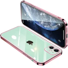 iPhone11 ケース クリア アイフォン11 カバー 透明 スマホケース 耐衝撃 軽量 メッキ加工 TPU 薄型 ストラップホール付き 滑り止め 落下防止（ローズゴールド）