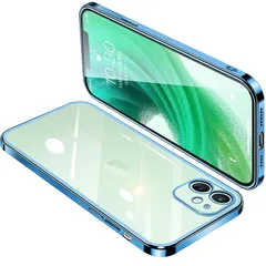 iPhone12 mini ケース クリア アイフォン12mini カバー 透明 スマホケース 耐衝撃 軽量 メッキ加工 TPU 薄型 ストラップホール付き 滑り止め 落下防止（ブルー）