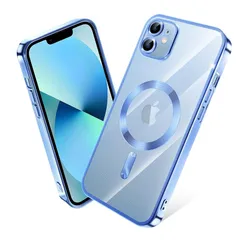 iPhone 11 ケース MagSafe対応 クリア メッキ加工 アイフォン11 スマホケース 耐衝撃 TPU ワイヤレス充電対応 いpほね 11 カバー ストラップホール付き 薄型 透明 超軽量 黄ばみにくい 柔軟 滑り止め （ブルー）