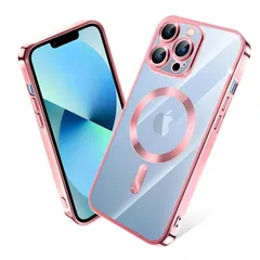 iPhone 13 Pro ケース MagSafe対応 クリア メッキ加工 アイフォン13Pro スマホケース 耐衝撃 TPU ワイヤレス充電対応 いpほね 13 pro カバー ストラップホール付き 薄型 透明 超軽量 黄ばみにくい 柔軟 滑り止め （ローズ