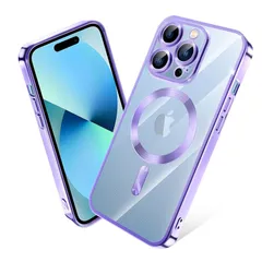 iPhone 14 Pro ケース MagSafe対応 クリア メッキ加工 アイフォン14Pro スマホケース 耐衝撃 TPU ワイヤレス充電対応 いpほね 14 pro カバー ストラップホール付き 薄型 透明 超軽量 黄ばみにくい 柔軟 滑り止め （パープ