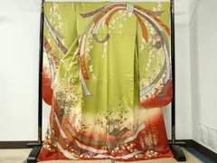 平和屋着物●ブライダルファッションデザイナー・桂由美　振袖　束ね熨斗御所車流水草花文　暈し染め　金彩　正絹　逸品　CAAZ3786yc 平和屋着物○ブライダルファッションデザイナー・桂由美 振袖 束ね熨斗