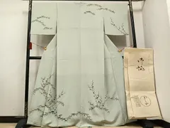 平和屋着物●銀座きしや　訪問着　刺繍　梅笹文　金彩　たとう紙付き　正絹　逸品　AABE0775ph 平和屋着物○銀座きしや 訪問着 刺繍 梅笹文 金彩 たとう紙付き 正絹
