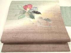 平和屋着物◎六通柄袋帯 唐織 扇面花鳥文 金糸 正絹 逸品 BAAM6625cm