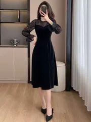 パーティードレス ベロア シースルー 長袖 結婚式 ロングワンピース 韓国 ファッション レディース 秋冬 お呼ばれ コーデ 成人式 二次会 同窓会 20代 30代 40代 50代 大きいサイズ