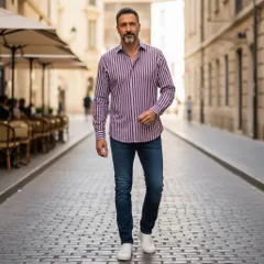 PAUL SMITH COLLECTION ポールスミスコレクション 長袖シャツ　カジュアル　ビジネス ストライプ　コットン　ワインレッド  パープル【中古】 ユニセックス