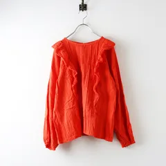 サマンサモスモス Samansa Mos2 SM2 ドビーストライプレースフリルブラウス F‖レッド 朱赤 タック長袖 トップス【2400014707496】