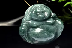 【１点物】アテマラ産◇希少マンサーノ翡翠 ブルージェダイト 青翡翠　41x45mm　布袋様彫刻(トップ穴) ルース パワーストーン 天然石 _PC7879