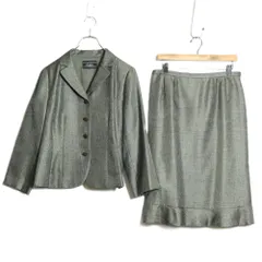 【極美品】レリアン★華やかスーツ ジャケット&スカート 大きいサイズ13+ 光沢あるグレー系 ウール混♪z16554