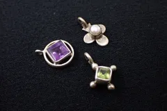 ◆アクセサリー02 天然石 シルバー ペンダントトップ◆アメジスト ペリドット パール/ネックレス/ヴィンテージ アンティーク (検)