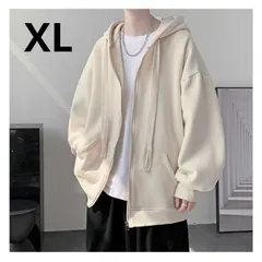 ジップパーカー フード付き パーカー スウェット ゆったり 大きいサイズ アウター 羽織 寒さ対策 男女兼用 XL アイボリー