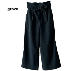 【grove/グローブ】ワイドパンツ スウェード風 リボン ゴムウエスト カジュアル 裏地付き グリーン系 洗濯OK（中古）