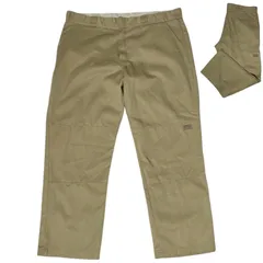 ディッキーズ ダブルニーワークパンツ ワークウェア ルーズフィット ストレートシルエット ベージュ系 ブラウン ロゴ メンズ 古着 パンツ