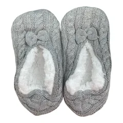 F-034-02【新品未使用】ルームシューズ防寒滑り止め付き　グレー　23㎝　もこもこ　ルームソックス