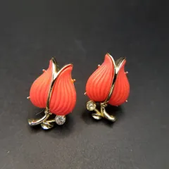 Lisner オレンジ色のチューリップ ヴィンテージ フラワー イヤリング 鮮やかな色 華やか フローラル レトロ Y25-M
