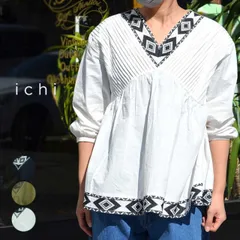 ichi イチ レディース プルオーバー ブラウス (220728) ジャガード刺繍 P/O シャツ ナチュラル [230117]