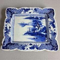 3つ鉢セット 染付 山水 中鉢 手描き アンティーク 骨董 ヴィンテージ