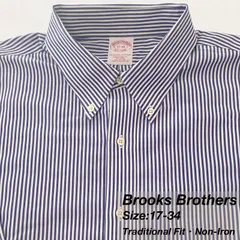 【17-34】Brooks Brothers ボタンダウンシャツ / Non-Iron / Traditional Fit / Blue-White Stripe XXL相当 メンズ