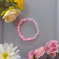 ピンク×クラックビーズブレスレット（16cm）／ハンドメイド・ツートーン・やさしい輝き