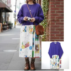 USA製◎ビッグサイズ◎【PANAMA BOY】パナマボーイ JERZEES リメイクワンピース スウェット 裏起毛 スヌーピー トーマス キャラクター プリント 古着 レトロ パープル 紫 レディース サイズXL/M38811jY