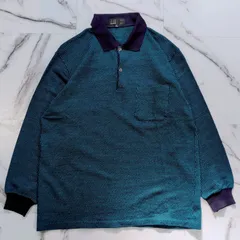 90s old dunhill geometric pattern 幾何学模様 zigzag L/S knit polo 42(M) イタリア製 ブルーグリーン WOOL ロゴ刺繍 胸ポケのサムネイル